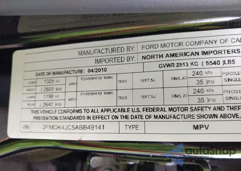 2010 Ford Edge Sel from USA, damaged, VIN 2FMDK4JC5ABB49141